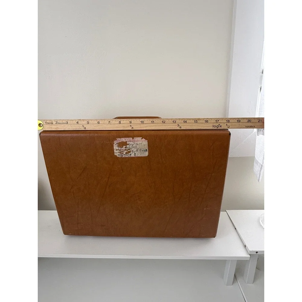 Vintage Samsonite Hard Shell Briefcase Tan Faux Leather Attache Case 18x13x5